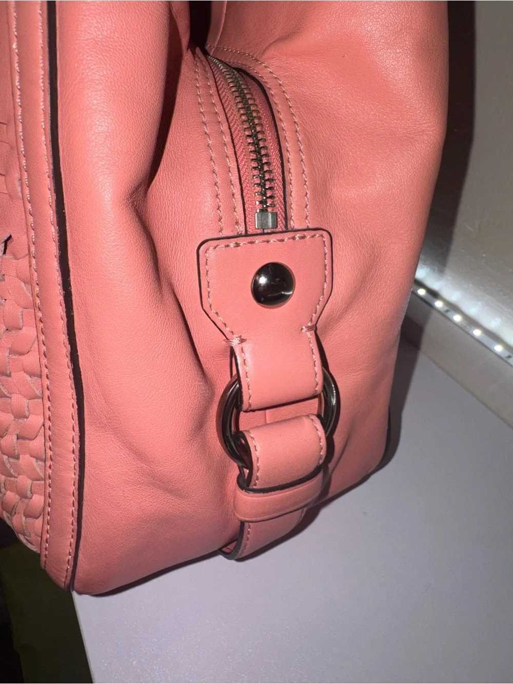 EUC Coach Coral Pink Woven Leather Hobo Shoulder Bag with Triple Entry - Picture 7 of 16
